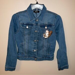 DKNY Denim Jacket with Sequin Heart Accent